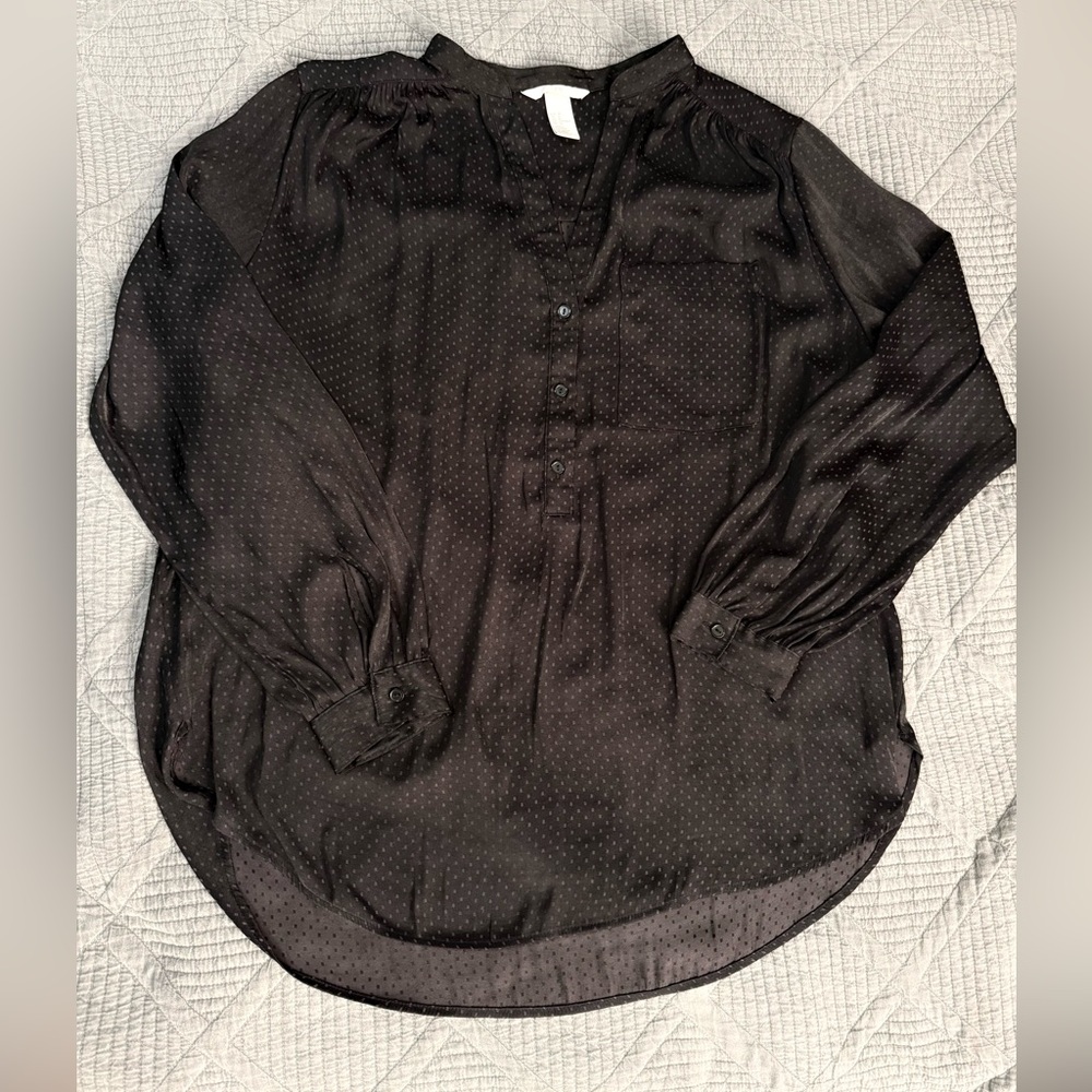 H&M Black Long Sleeve Sheer Button Front Blouse